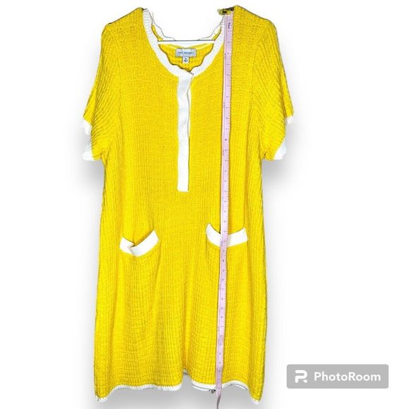 FREE ASSEMBLY WOMENS YELLOW KNIT MINI DRESS SCALLOPED TRIM Size XL - Picture 6 of 14